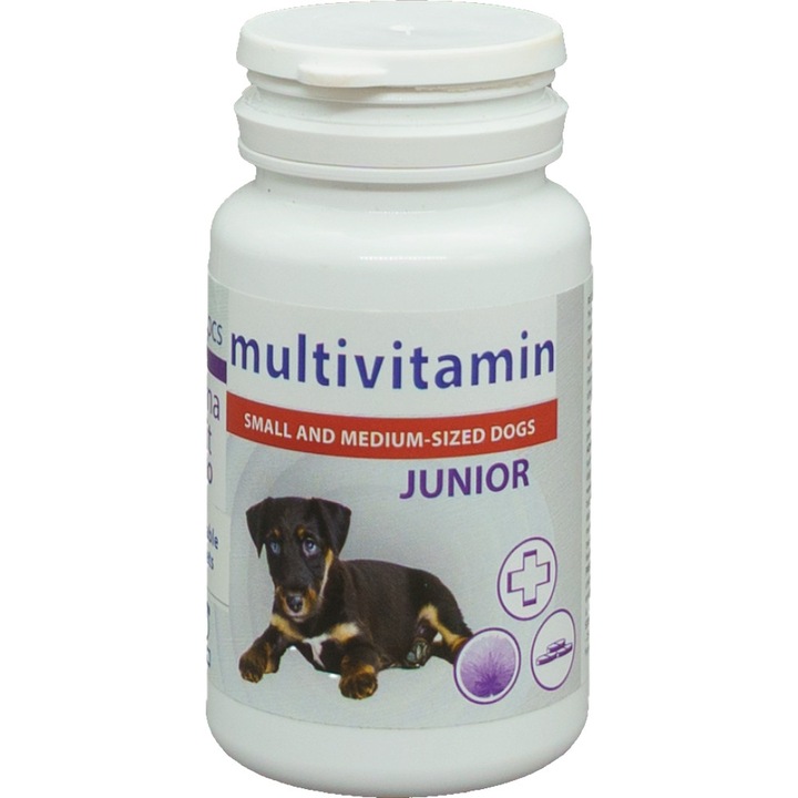 Multivitamine pentru câini, PROMEDIVET DynaVit PRO, junior, cutie 75 tablete, 100 g, talie mică și medie, susține sănătatea, imunitatea