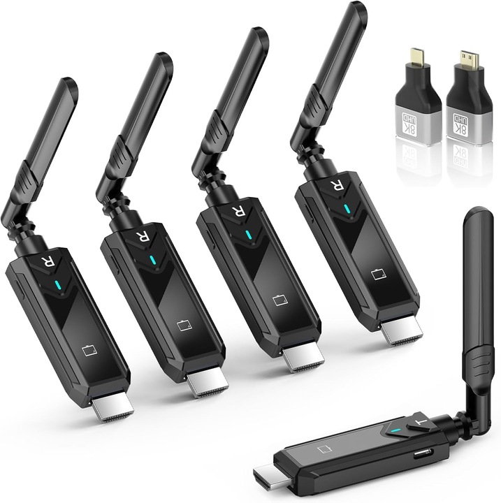 Transmitator HDMI Wireless 5G cu 4 receptoare, extensibil pana la 6 RX, 150m, 4K decodare, Full HD 1080p 60Hz, Plug & Play, pentru Laptop, PC, TV, proiector, camera