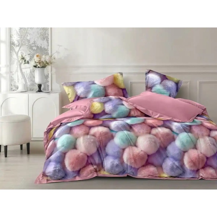 Finet pamut dupla ágynemű garnitúra, 6 részes, púderrózsaszín, 160x200 cm vagy 180x200 cm