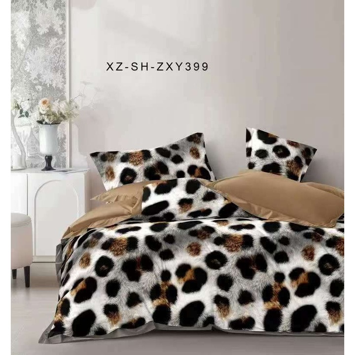 Finet pamut dupla ágynemű garnitúra, 6 részes, barna/szürke, 160x200 cm vagy 180x200 cm