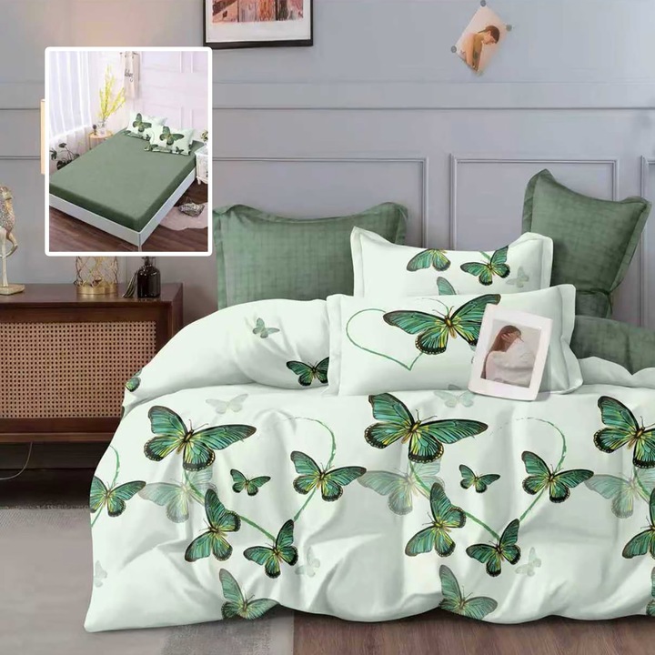 Lenjerie pat dublu Finet Bumbac 6 piese Verde Deschis 160x200/180x200 cm