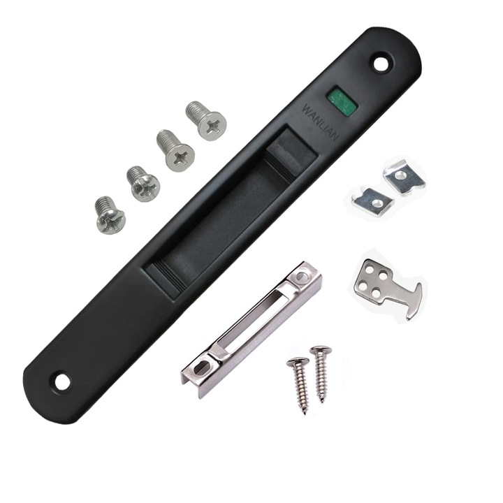 Incuietoare Glisanta pentru Usi si Ferestre, Neagra, Montaj pe o Singura Parte