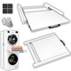 Kit Suprapunere Masina de Spalat-Uscator, Latkon®, Cadru Metalic Universal 60 cm, Raft Glisant 50x38 cm, Kit Suprapunere cu Centura Siguranta, Chinga cu Clichet, 8 Pad-uri Anti-Vibratii, Maner Ergonomic, Montaj Fara Gaurire, Alb