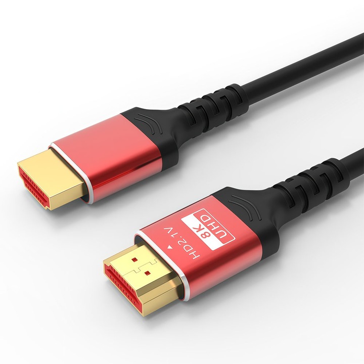 HDMI kábel 1m, 8K/60Hz, 4K/120Hz támogatás, fekete/piros
