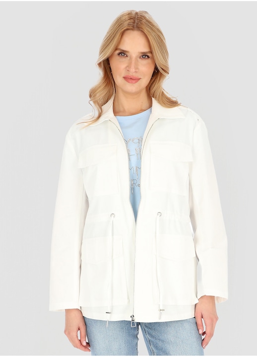 Jacheta dama, Perso, 4 buzunare, alb, bumbac si poliester