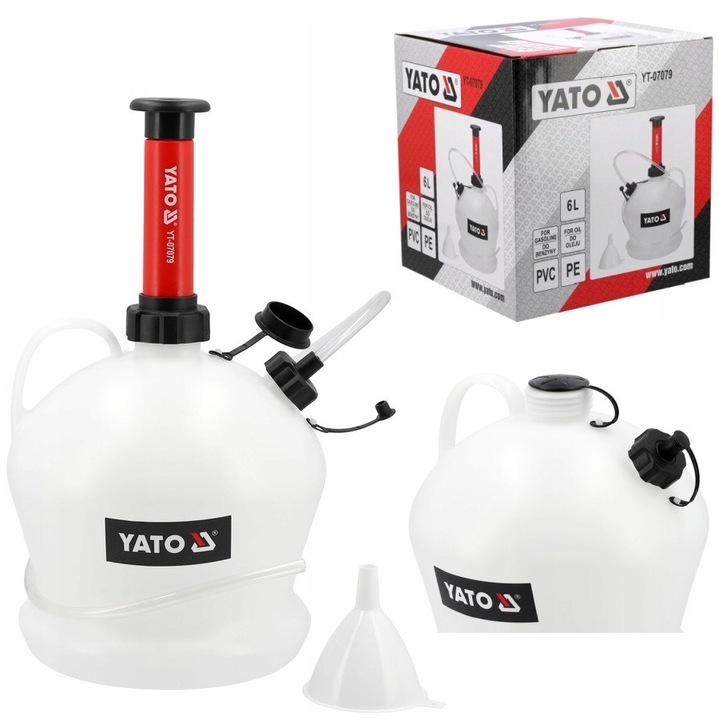 Pompa manuala Yato pentru ulei si fluide, capacitate 6L, 2 furtunuri elastice 1m si 1,3m