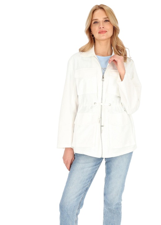 Geaca dama Perso, alb, poliester, cu snur in talie, Alb