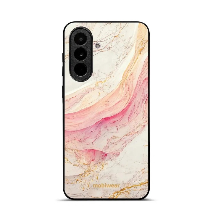 Husa pentru Samsung Galaxy A37 5G, Mobiwear Glossy, mramor roz si auriu, material plastic, set