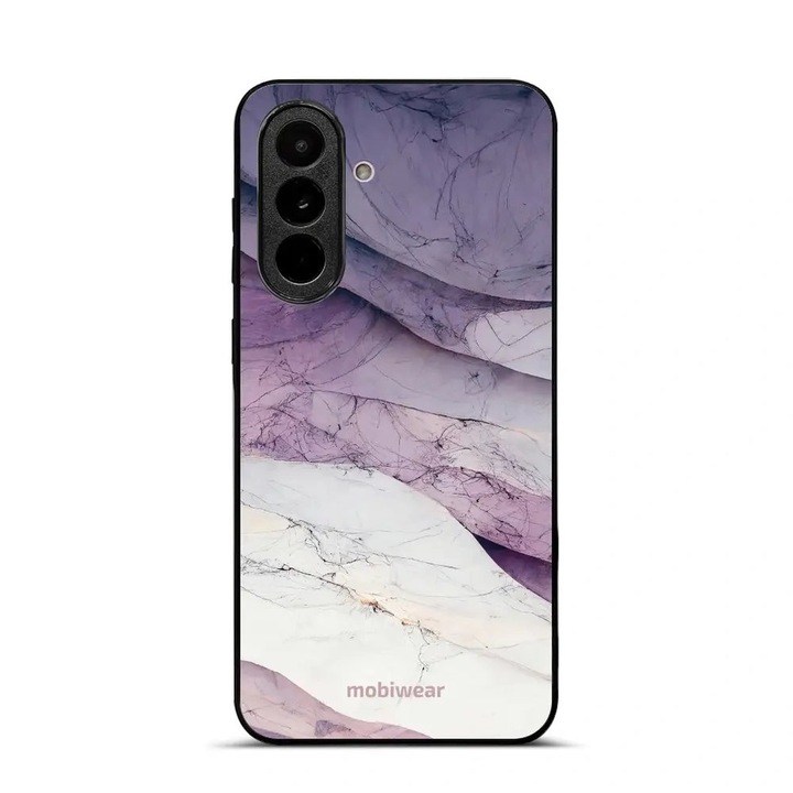 Husa pentru Samsung Galaxy A37 5G, Mobiwear Glossy, mramor alb si violet, material plastic, set