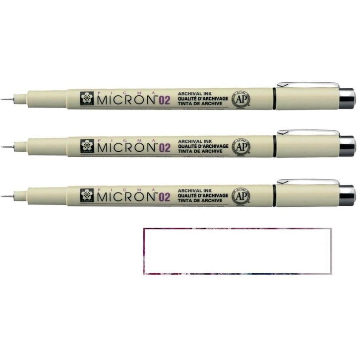 Pixuri Pigma Micron, set 3 buc, negru, 0.2 mm