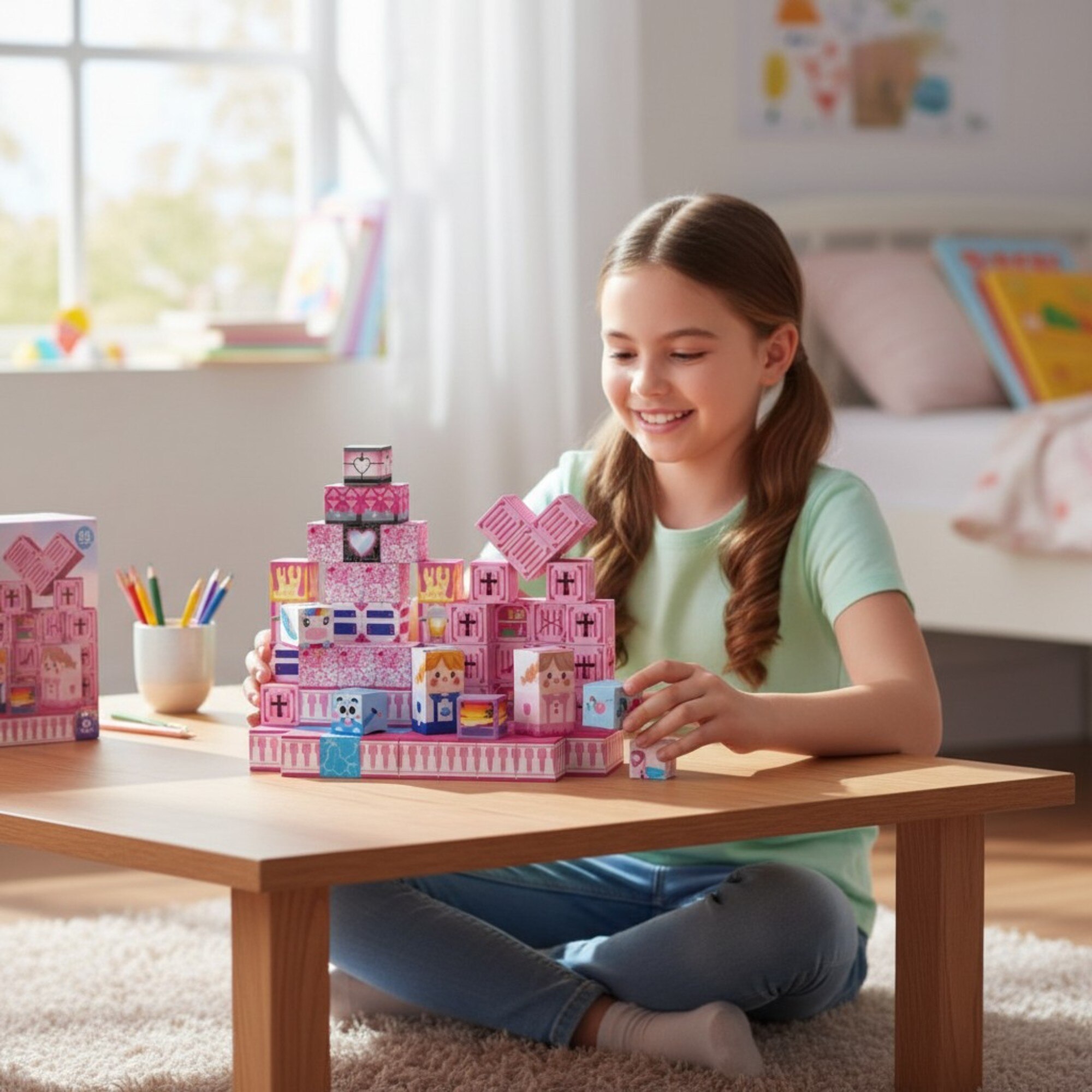 Set cuburi magnetice de constructie Malvys®, joc educativ STEM cu ...