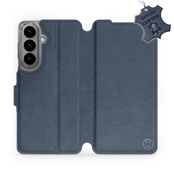 Кожен калъф Mobiwear флип за Samsung Galaxy S26 Plus, син, с вградена стойка