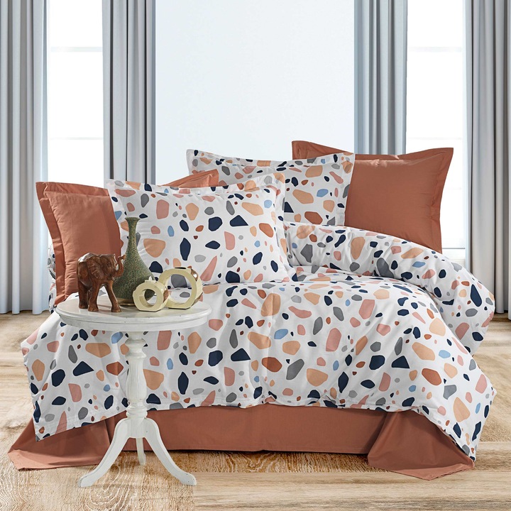 Ranforce Cotton Pro 100% pamut ágynemű, King Size huzattal, 4 részes Modern narancssárga RCP16, Ralex Pucioasa