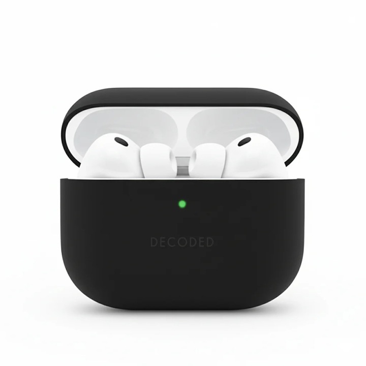 Husă Decoded pentru AirPods Pro 3, silicon lichid, negru, design ergonomic