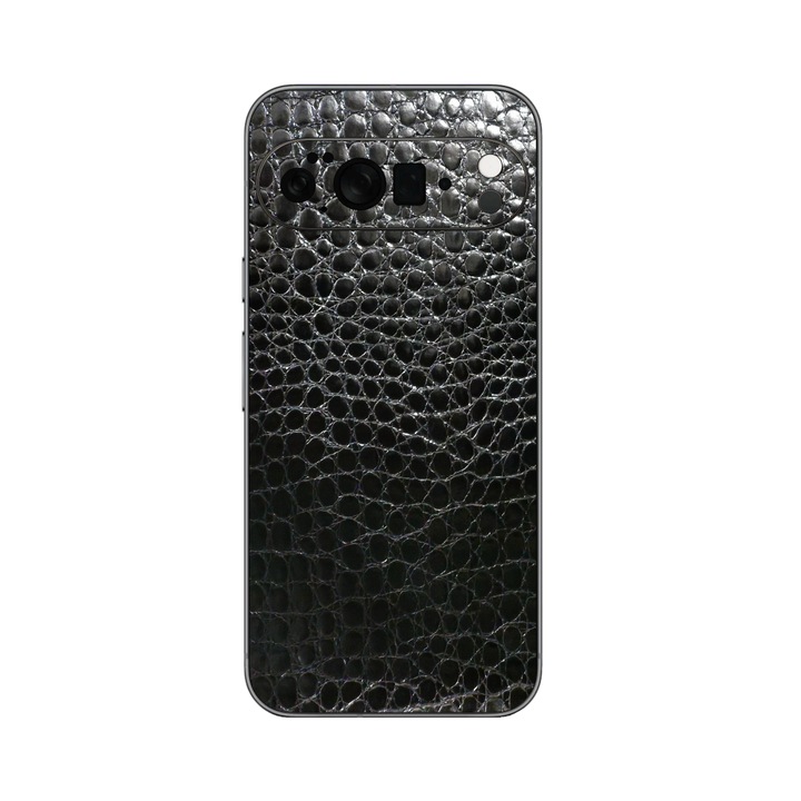 Folie iSkinz pentru Google Pixel 10 Pro XL - Piele Neagra Crocodil, 360 Cut, Skin Adeziv Cover, Protectie pentru Carcasa Spate si Laterale