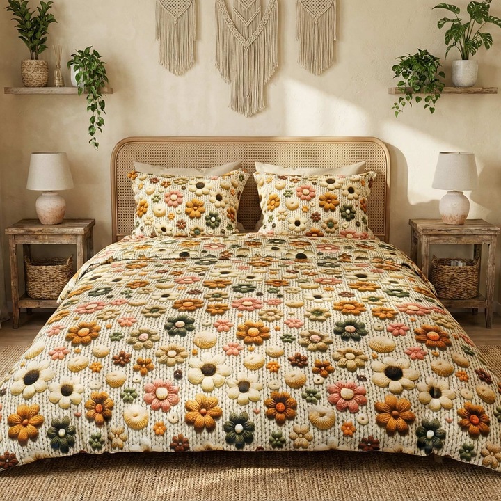 Ranforce Cotton Pro 100% pamut ágynemű, King Size, 4 részes, sárga virágok, RCP15 Ralex Pucioasa