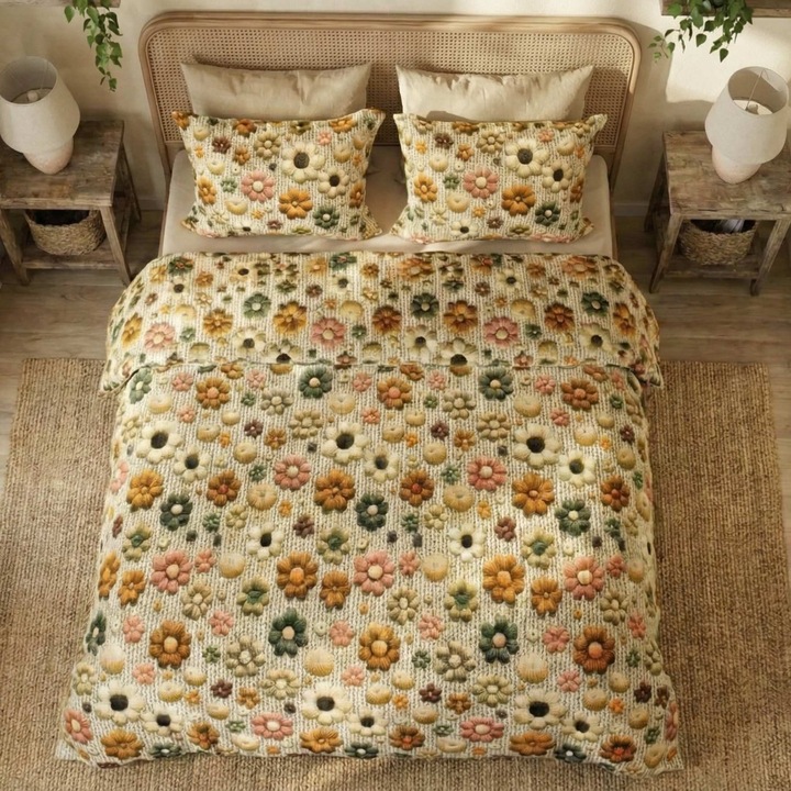 Ranforce Cotton Pro 100% pamut ágynemű, King Size huzattal, 4 részes, sárga virágos RCP15, Ralex Pucioasa