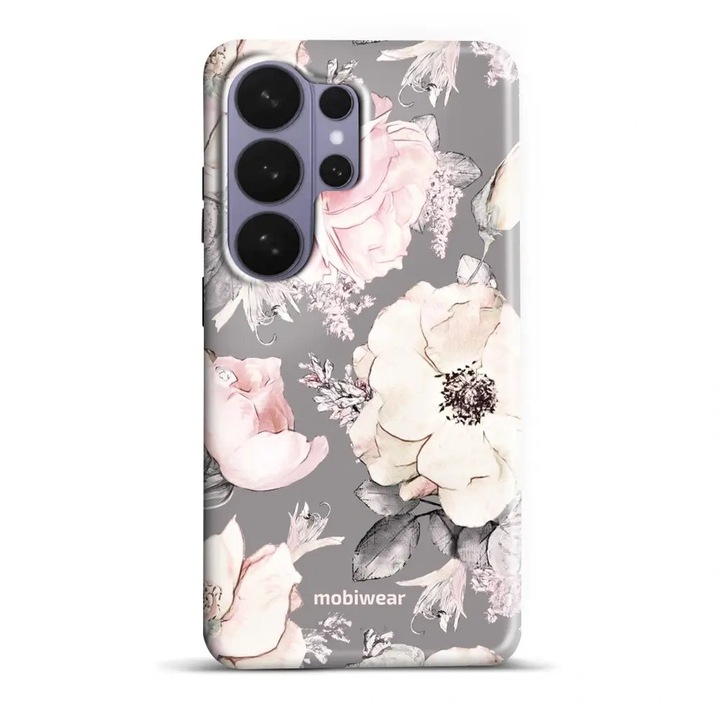 Husa telefon compatibila cu Samsung Galaxy S26 Ultra, Mobiwear Elite Pro, protectie dubla, model floral, fundal gri