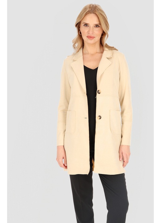 Palton dama, Perso, imitatie de piele intoarsa, croiala dreapta, bej, poliester