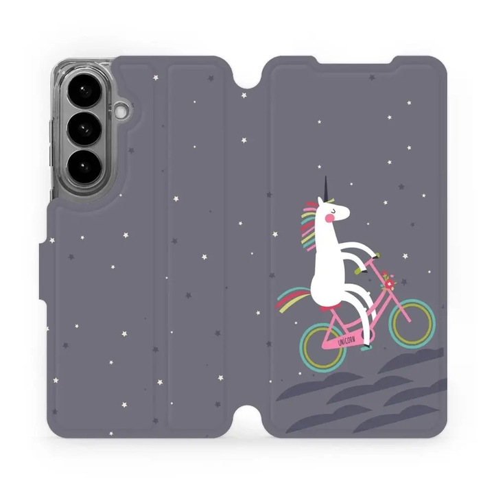 Husa flip Mobiwear pentru Samsung Galaxy S26 Plus, design cu unicorni, inchisa magnetic, multicolor