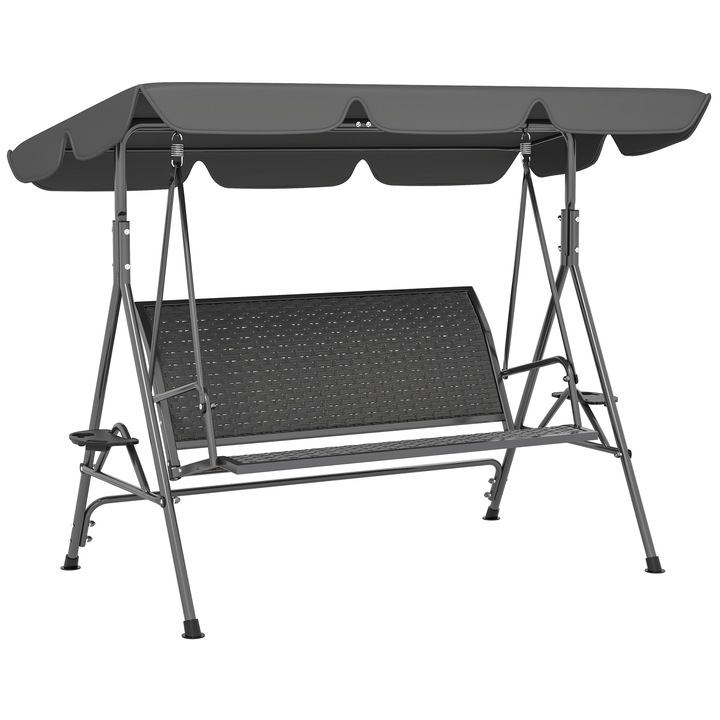 Люлка, Outsunny, Полиестер, PE ратан, 204 см x 112 см x 150 см, Сив