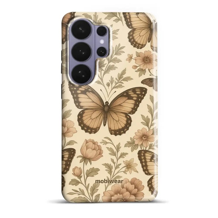 Husa telefon compatibila cu Samsung Galaxy S26 Ultra, Mobiwear Elite Pro, protectie dubla, bej, material plastic si TPU, model fluturi
