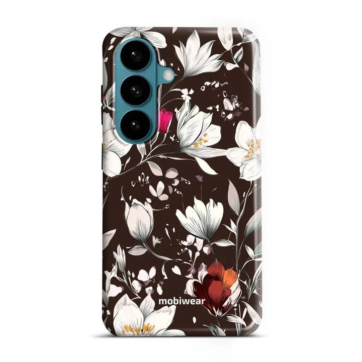 Husa telefon compatibila cu Samsung Galaxy S26, Mobiwear, Elite Pro, protectie dubla, fundal maro, model floral