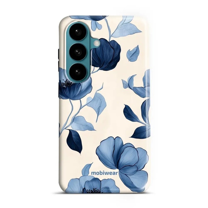 Husa telefon compatibila cu Samsung Galaxy S26, Mobiwear, Elite Pro, protectie dubla, material plastic si TPU, model flori albastre