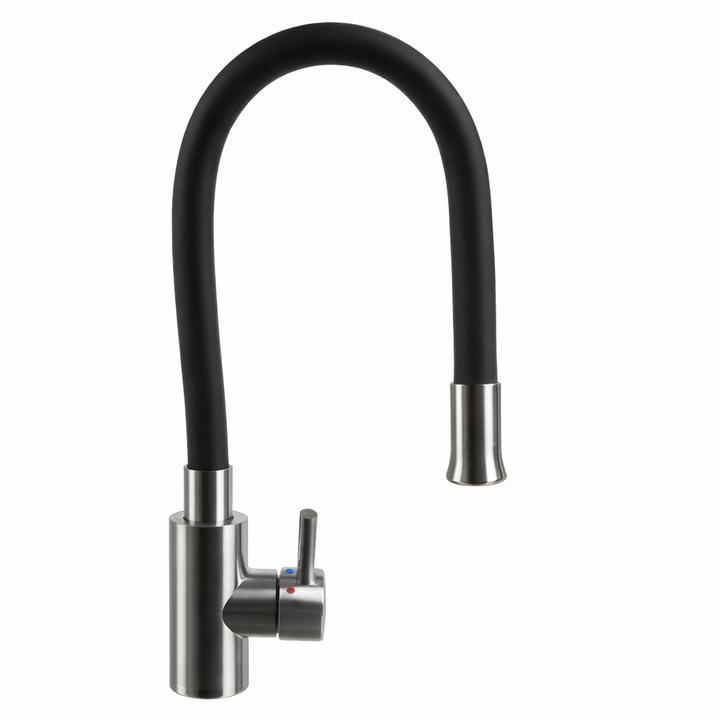 Robinet bucatarie Ruhhy, pipa flexibila, finisaj cromat, otel, montaj chiuveta