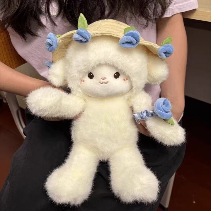 Jucarie de plus buchet de trandafiri, perna papusa, 30cm, maro, albastru