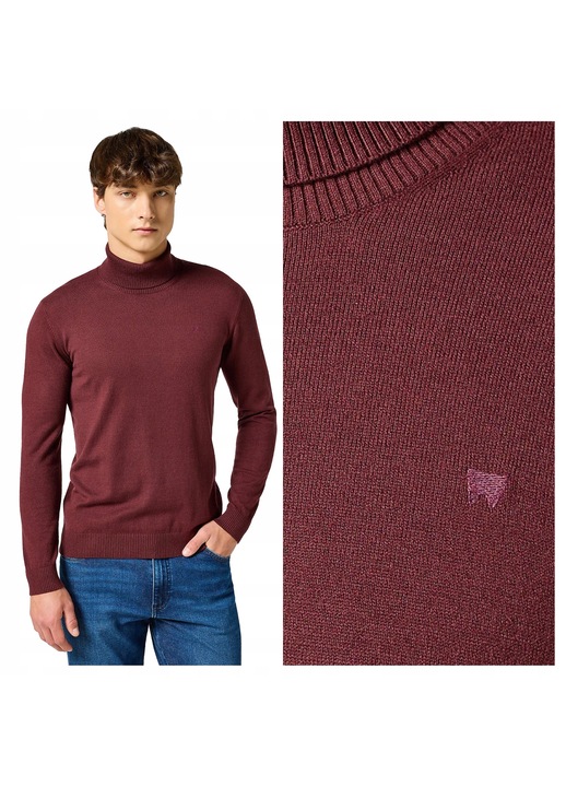 Pulover Barbati, Wrangler, Turtleneck, Regular Fit, Fara Inchidere, Guler Inalt, Maneci Lungi, Fara Buzunare, Bumbac, Rosu, Rosu