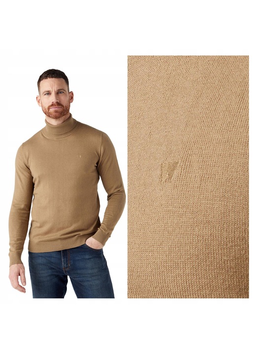 Pulover Barbati, Wrangler, Lead Grey, Regular Fit, Fara Inchidere, Decolteu Rotund, Maneci Lungi, Fara Buzunare, Bumbac, 2XL INTL, Bej