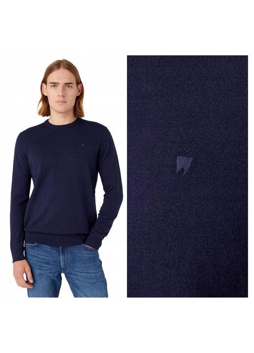 Pulover Barbati, Wrangler, Crewneck Knit, Regular Fit, Fara Inchidere, Decolteu Rotund, Maneci Lungi, Fara Buzunare, Bumbac, S INTL, Albastru