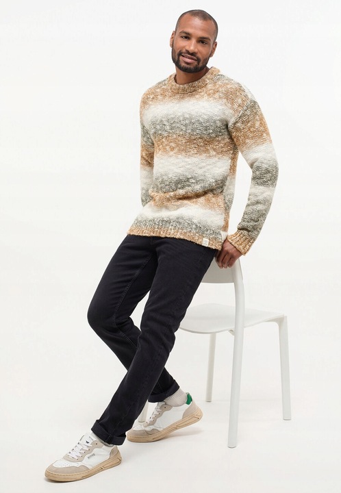 Pulover Barbati, Mustang, Emil C Degradee, Regular Fit, Fara Inchidere, Decolteu Rotund, Maneci Lungi, Fara Buzunare, Bumbac, Maro, Bej