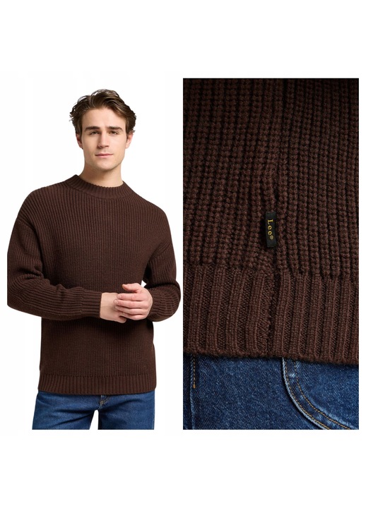 Pulover Barbati, Lee, Chunky Crew Neck, Regular Fit, Fara Inchidere, Decolteu Rotund, Maneci Lungi, Fara Buzunare, Bumbac, S INTL, Maro