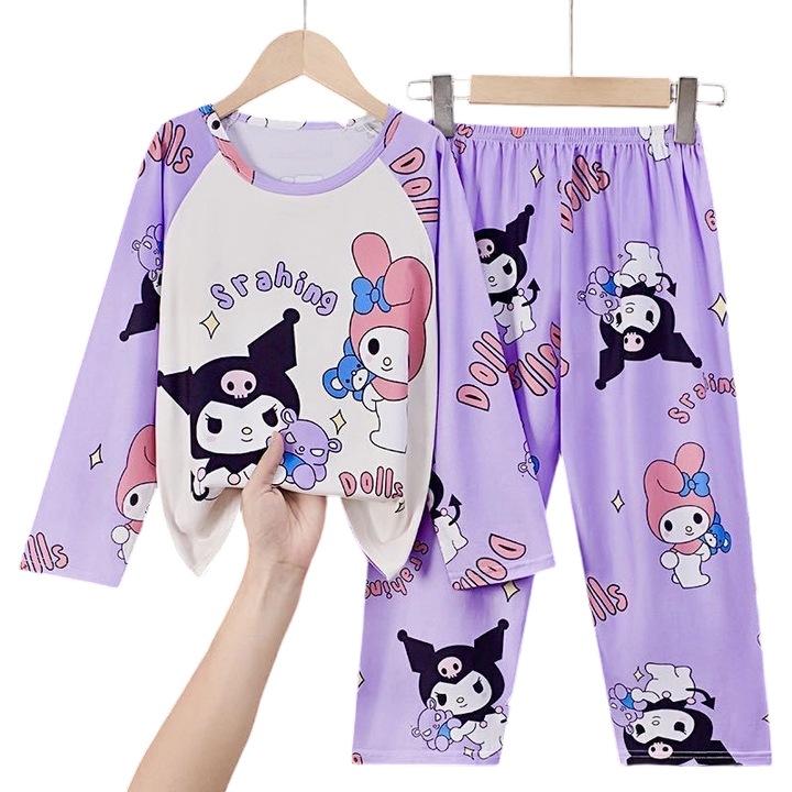 Gyerek pizsama My Melody & Kuromi mintával, pamut/poliészter, Mályvaszín