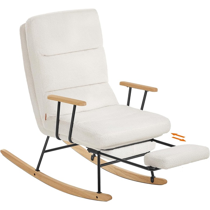 SONGMICS HOME Fotoliu balansoar reglabil cu suport picioare, 85x75x105 cm, crem alb