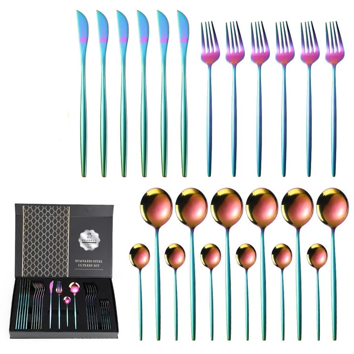 Set de tacamuri 24 piese, IZMAEL, inox, design elegant, multicolor