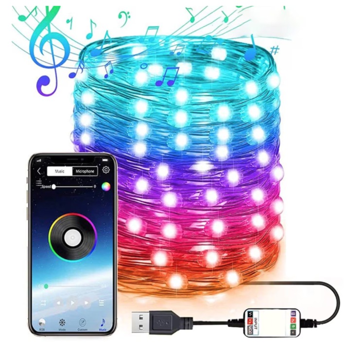 RGB LED лента с Bluetooth управление, 5 метра, регулируема яркост, многоцветна