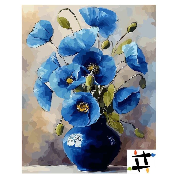 Комплект картина по номера Шепот на лазур по здрач 6502, памучно платно, 40x50 см, включва 3 четки и акрилна боя