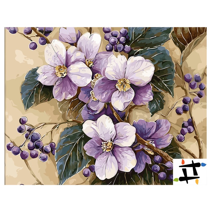 Комплект картина по номера Цъфтящо клонче 6565, памучно платно, 40x50 см, включва 3 четки и акрилна боя