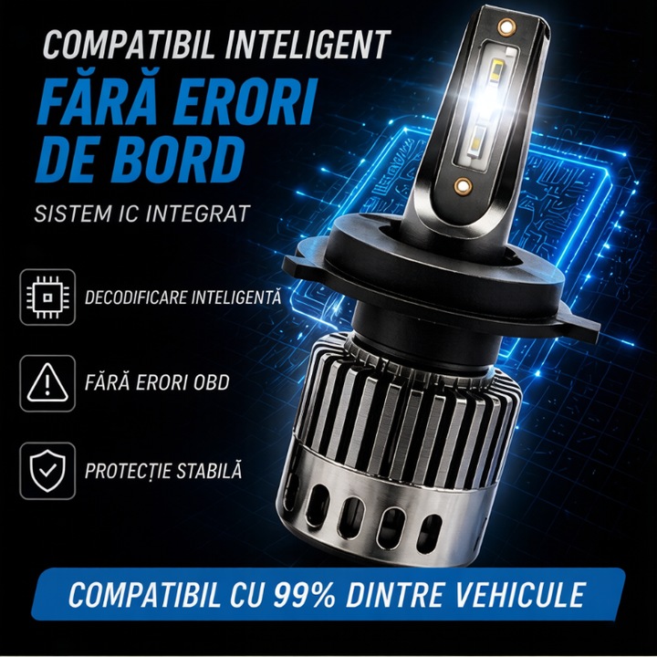 2 db H4 LED Autó Izzó Készlet, H4 LED Izzó, 60W, 48000LM, Hideg Fehér Fény 4300K, eredeti 1:1, Szuper CSP Teljesítménychipekkel, 360°-os Szög és Vízállóság, Hosszú Élettartam 60000h, H4 LED Kompatibilis Távolsági és Tompított Fényszóróhoz