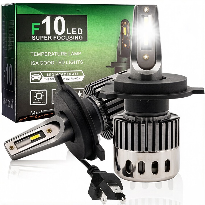 Set 2 Becuri Auto LED H4, Bec H4 LED, 60W, 48000LM, Lumina Alb Rece 4300K, original 1:1, Super CSP cu Cipuri Performante, Unghi 360° si Rezistenta la Apa, Durata Lunga de Viata 60000h, Led H4 Compatibil pentru Faza Lunga si Scurta