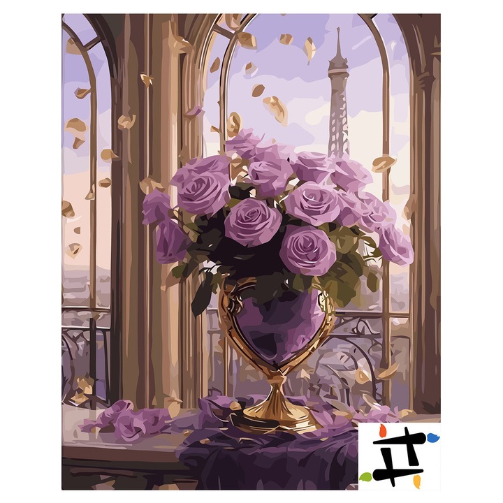 Комплект картина по номера Сутрин в Париж 6568, памучно платно, 40x50 см, включва 3 четки и акрилна боя