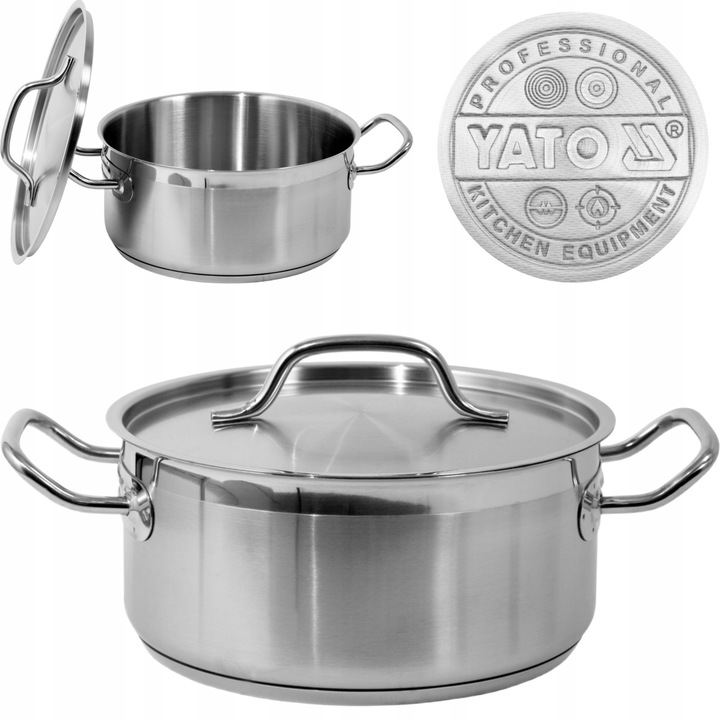 Oala Yato din otel inoxidabil cu capac, 24x11cm, 5L, design capsule, rezistenta la acizi, potrivita pentru toate tipurile de plite
