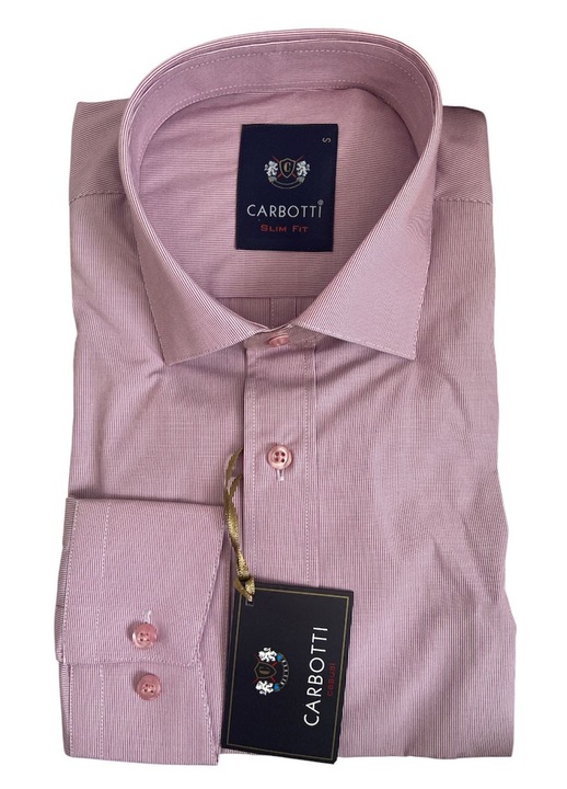 Férfi hosszú ujjú ing, rózsaszín csíkos, S méret, pamut-poliészter anyag