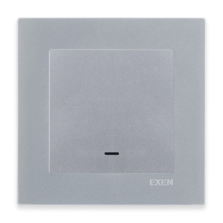 Egykapcsos kapcsoló LED háttérvilágítással Ezüst kapcsoló + ezüst keret EXEN