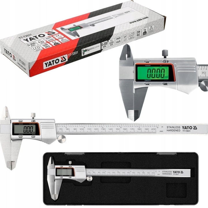 Yato elektronikus tolómérő 200mm, pontosság +/-0,03mm, megvilágított LCD kijelző, rozsdamentes acél