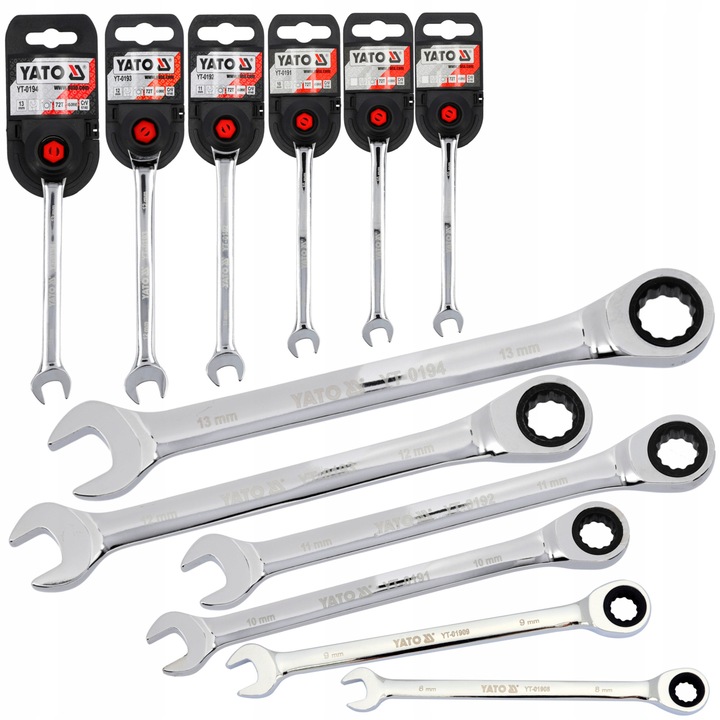 Set chei plasko-oczkowe cu grzechotka Yato 8-13mm, 6 elemente, CrV 6140, cromat-polished