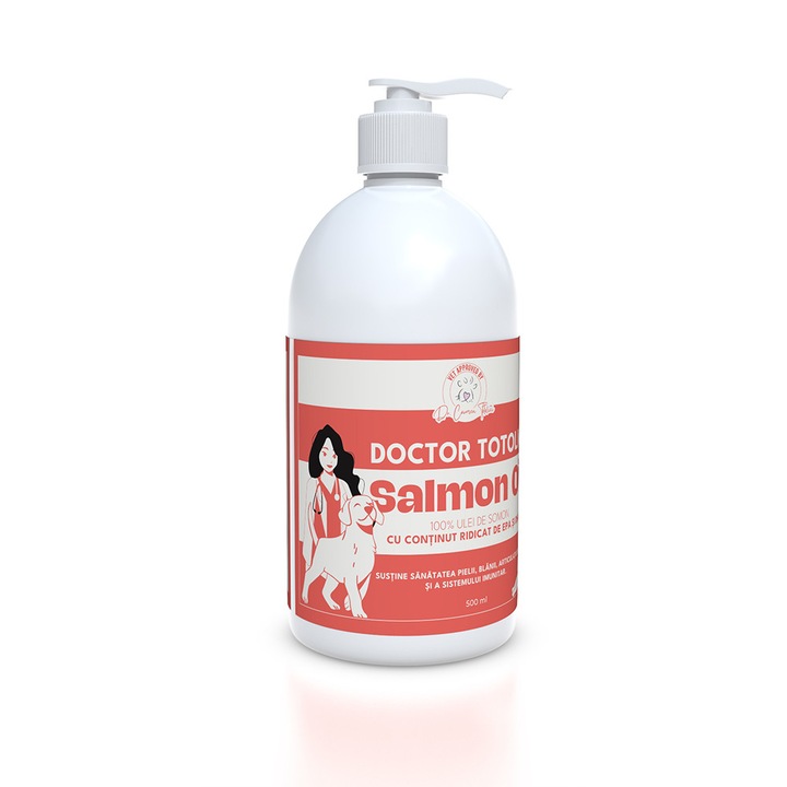 Ulei de somon pentru caini si pisici Doctor Totolici® Salmon Oil, 500 ml, Omega 3, Omega 6, EPA, DHA, min 30% PUFAs